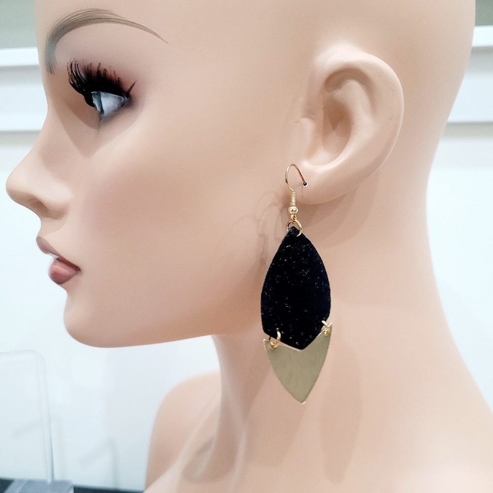 Brand New Black & Gold Tone Dangle Earrings